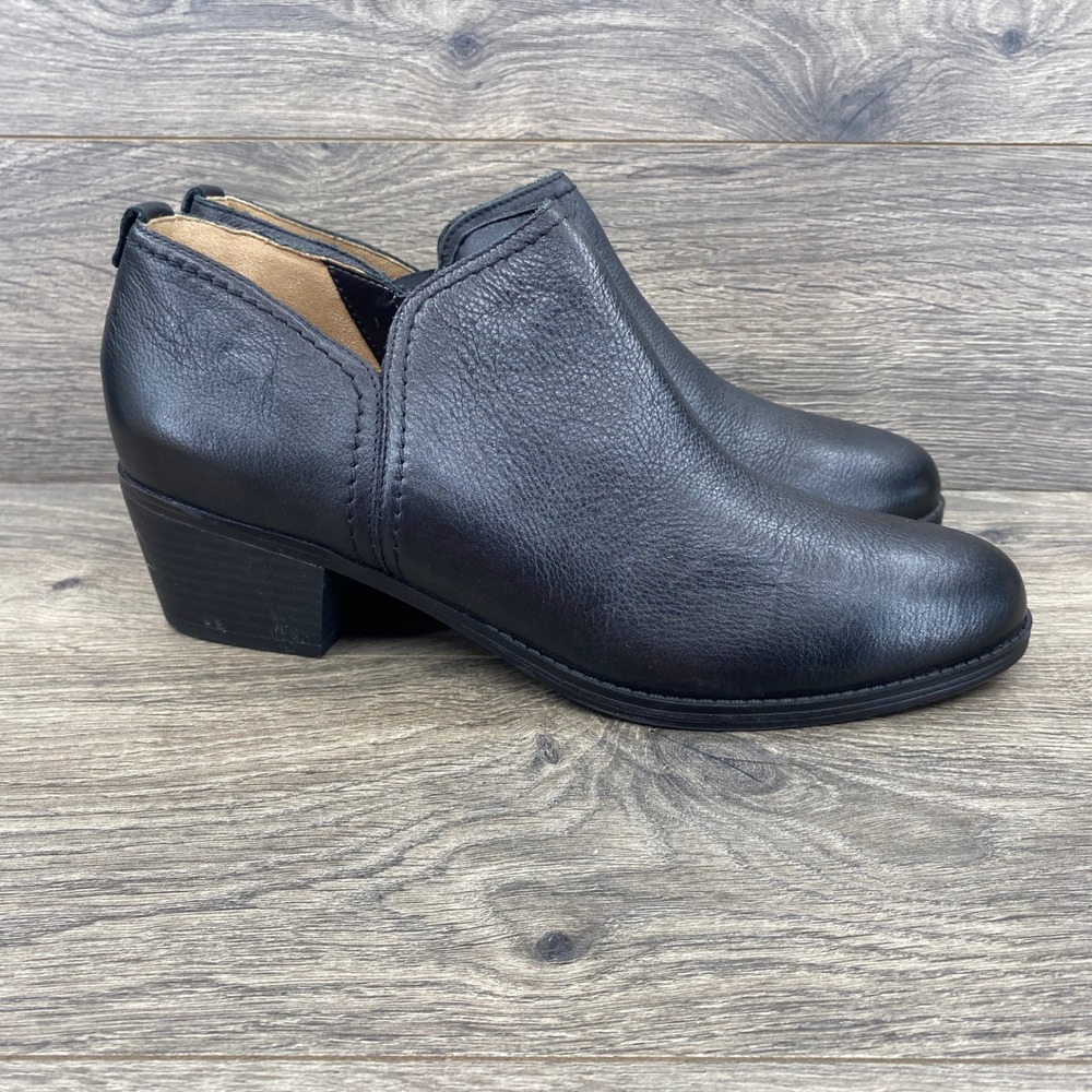 Naturalizer Zarie Ankle Bootie Womens 12M Black Leather Block Heel Side Zip